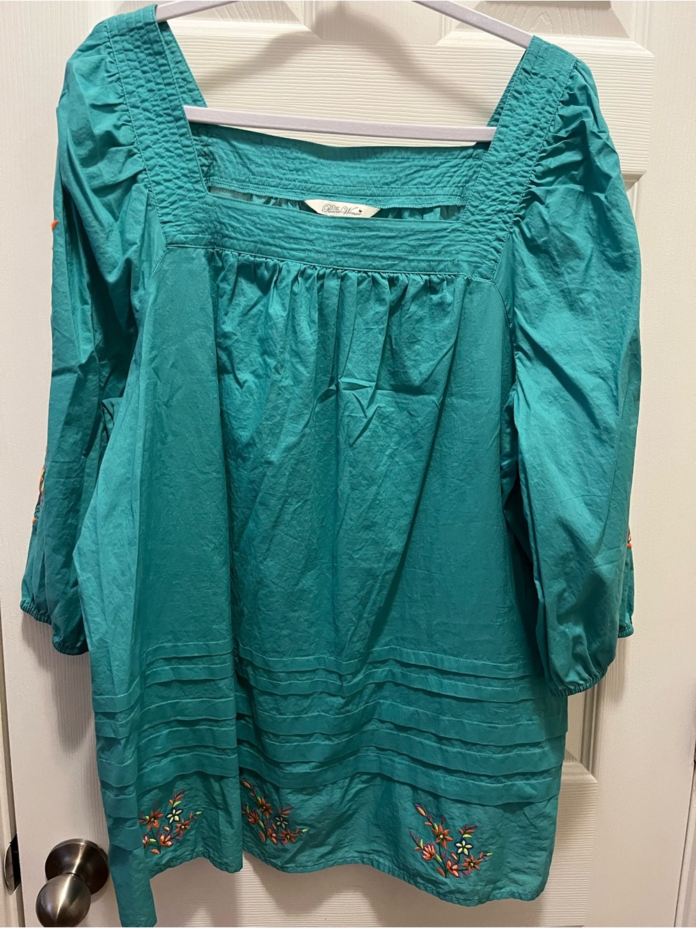 The Pioneer Woman Teal Square-Neck Embroidered Peasant Tunic